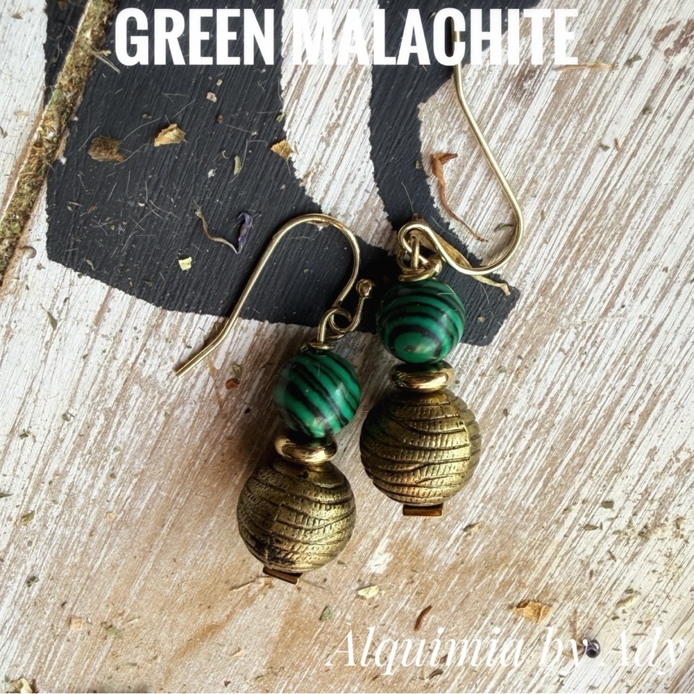 Fall + bronze and Green Malachite  Earrings
